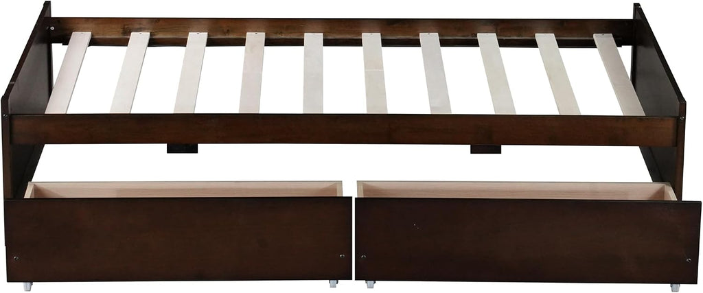 Bellemave Twin Kids Bed with Storage 2 Drawers, Wood Twin Daybed with Storage, BedFrames for Kids, Adults, Espresso