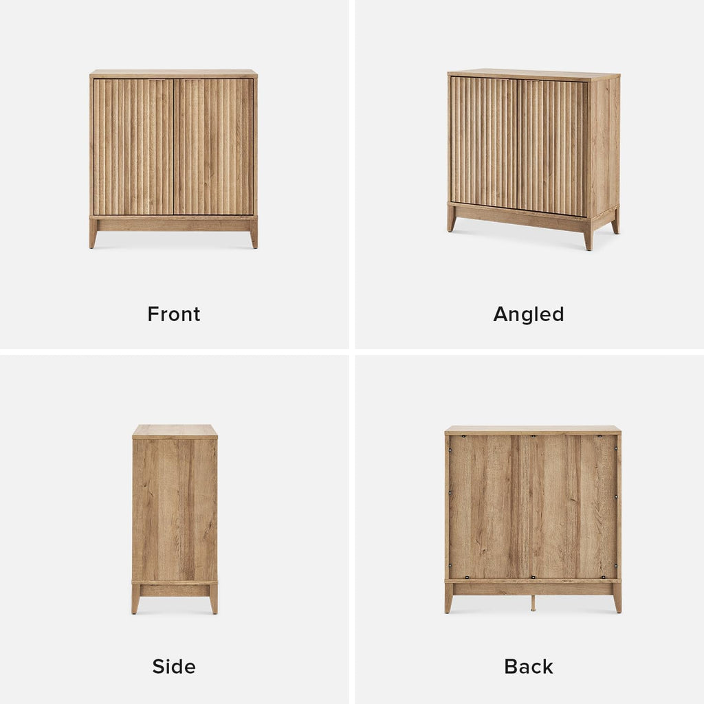 mopio Brooklyn Fluted Storage Cabinet, Modular Accent Buffet Sideboard with Adjustable Shelf, FSC Certified 50lb Load Modern Farmhouse Wood Credenza for Dining, Living Room, Entryway (Oak, Set of 3)