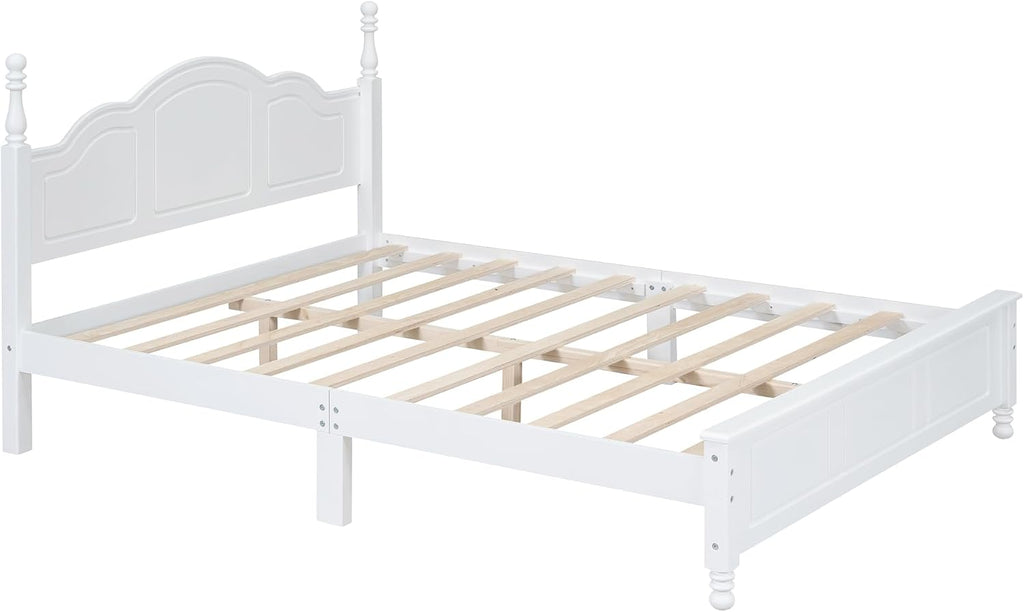 Retro Design 3-Pieces Bedroom Sets, Queen Size Wood Platform Bed and 2 Nightstands with 2 Drawers and Sturdy Slats Support for Apartment Bedroom (Queen, White)