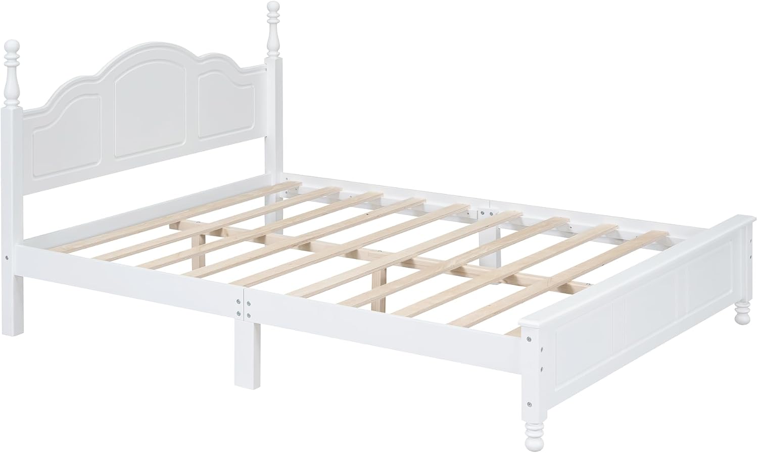 Retro Design 3-Pieces Bedroom Sets, Queen Size Wood Platform Bed and 2 Nightstands with 2 Drawers and Sturdy Slats Support for Apartment Bedroom (Queen, White)