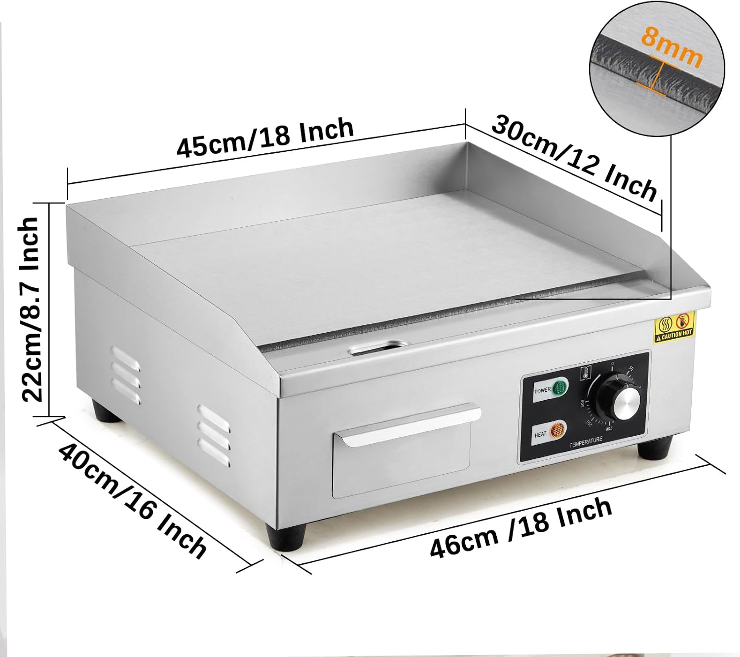 18' Commercial Electric Griddle, Flat Top Griddle With Shovels Brushes, Non-Stick Countertop Electric Griddle for Restaurants Food Trucks, 110V/1600W, Adjustable Temperature Control