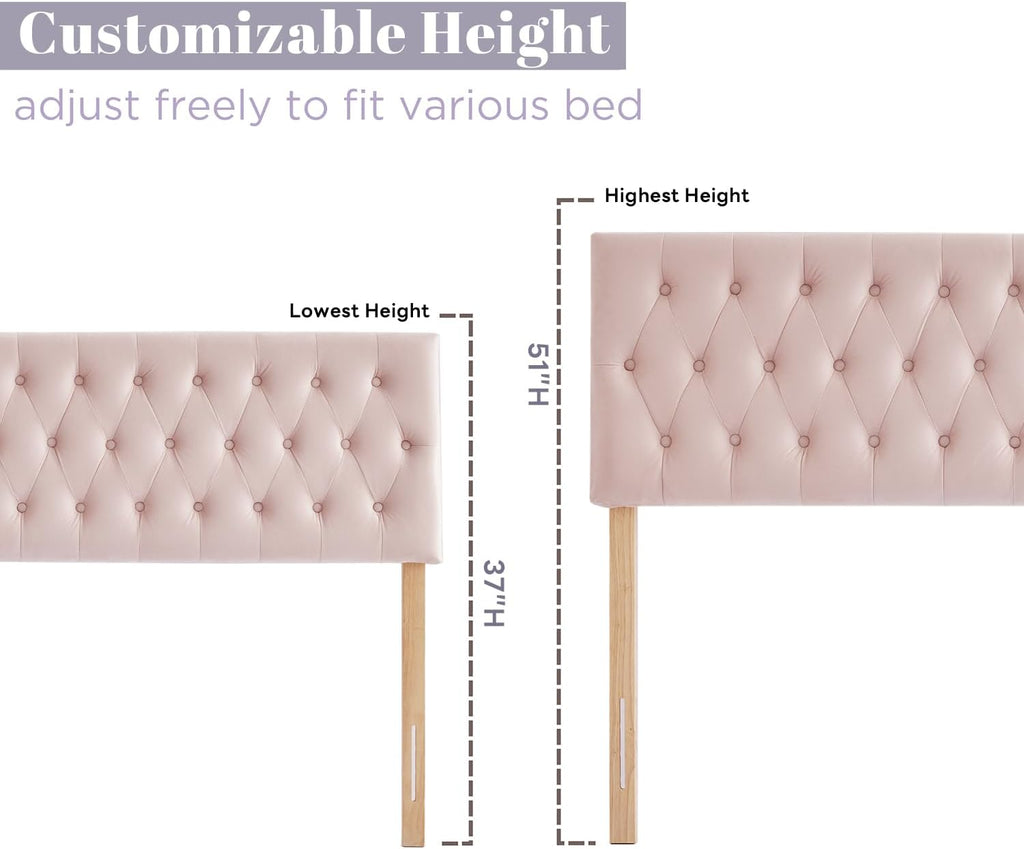 Kingfun Cal King Headboard only, Premium Velvet Upholstered Headboards in Modern Button Design, Tufted Bed Headboard, Adjustable Solid Wood Head Board (Pink)