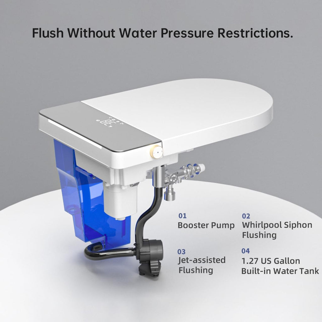 Smart Toilet Integrated Bidet, Ceramic with Polypropylene Seat, White+Gray, 15.94x25.12x17.91 Inches, 97 Pounds, Floor Mounted, Oval