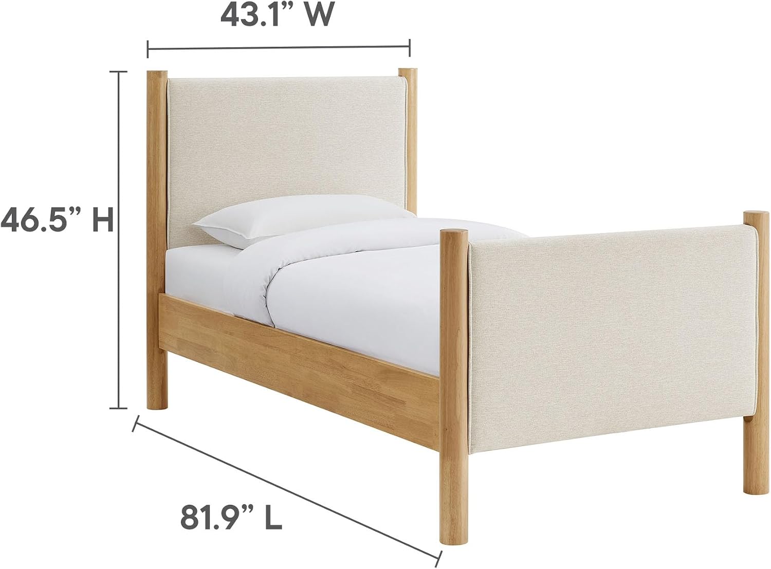 Modway Maven Twin Size Bed Frame in Ivory Oak with Upholstered Fabric Headboard and Footboard – Wood Twin Platform Bed Frame – No Box Spring Needed