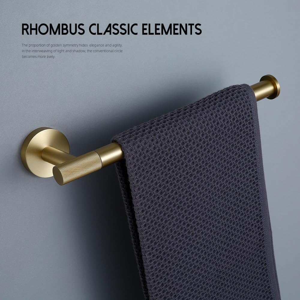 Bathroom Hardware Accessories Set Brushed Gold Knurled Brass Kit Towel Bar Ring Robe Hook Paper Holder Towel Ring Toilet Brush,Toilet Brush Holder