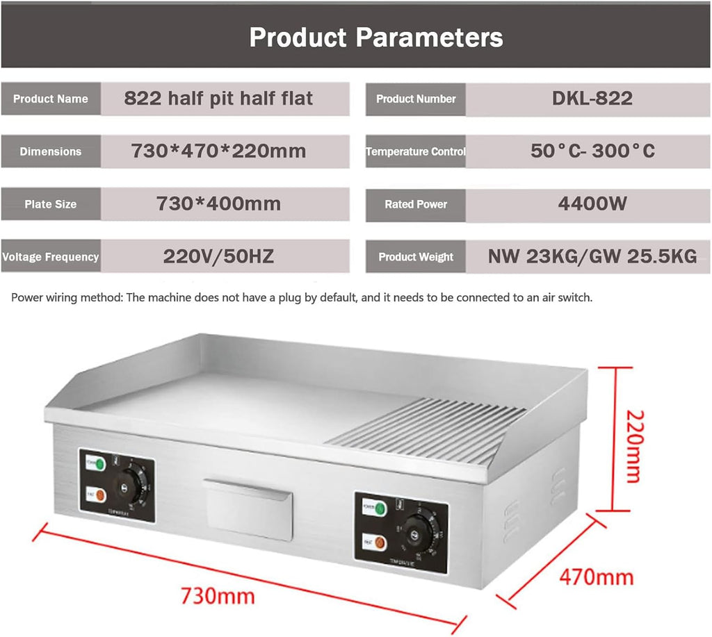 Electric Griddle Commercial, Countertop Flat Top Griddle, Stainless Steel Nonstick Hot Plate Commercial BBQ Grill, Two Burners