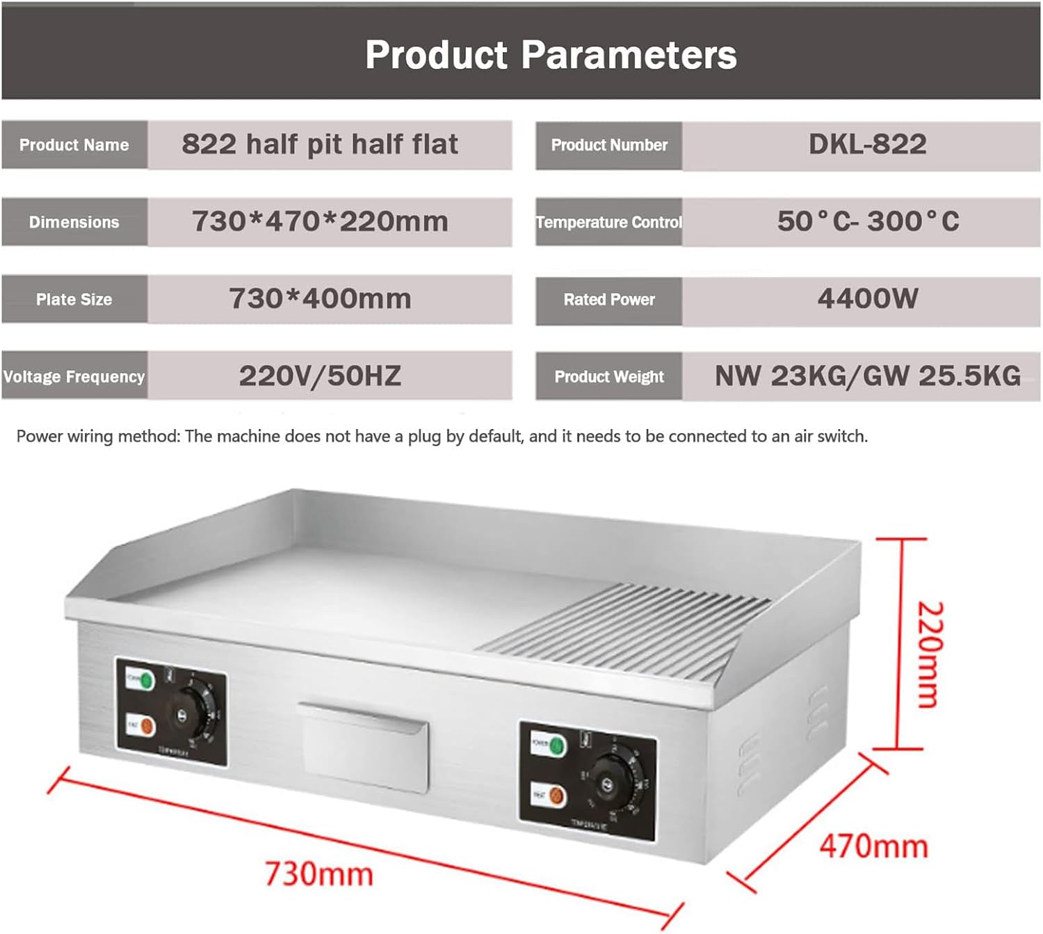 Electric Griddle Commercial, Countertop Flat Top Griddle, Stainless Steel Nonstick Hot Plate Commercial BBQ Grill, Two Burners
