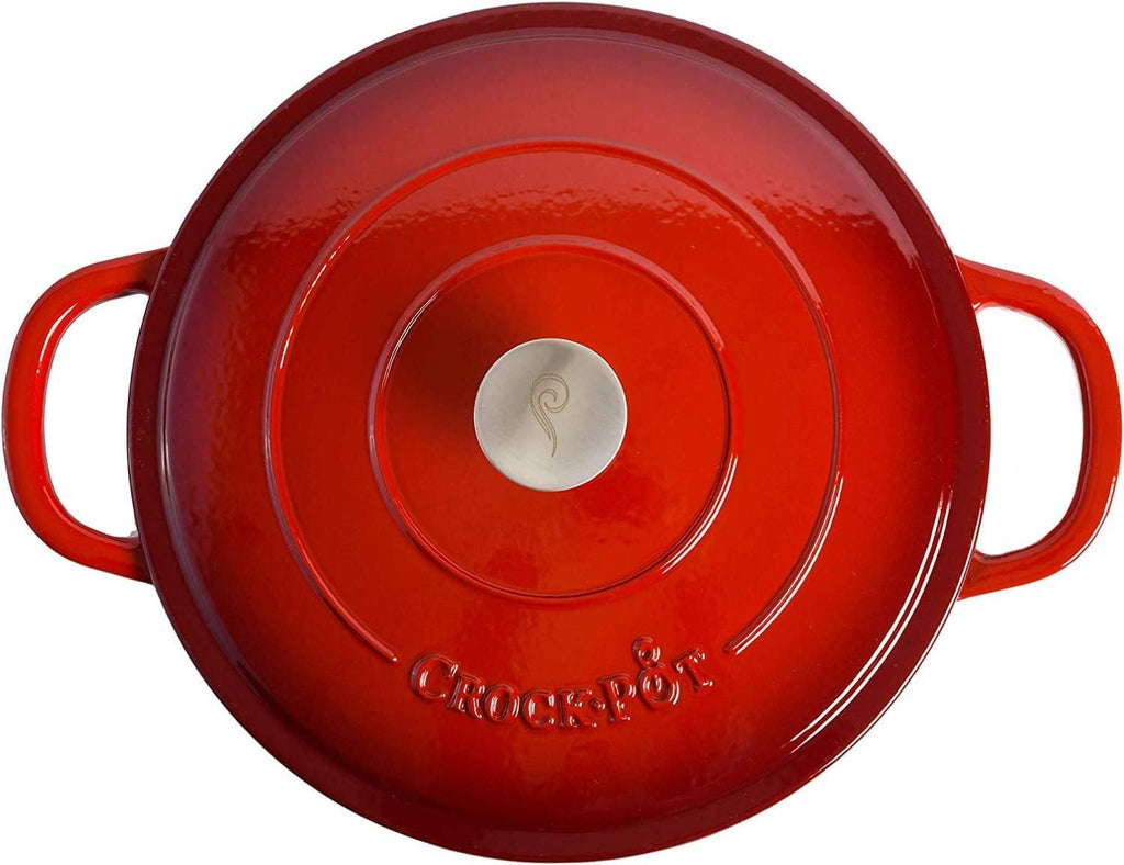 5 Quart Enameled Cast Iron Braiser Pan with Self-Basting Lid – Round Dutch Oven Casserole Dish for Roasting, Simmering & Baking – Oven Safe with Large Handles for Easy Lifting (Red)