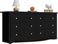 WLIVE Black Wooden Dresser for Bedroom, 6 Drawers Chest of Drawers, 59' Wide Modern Dresser Closet Storage Organizer for Living Room Hallway