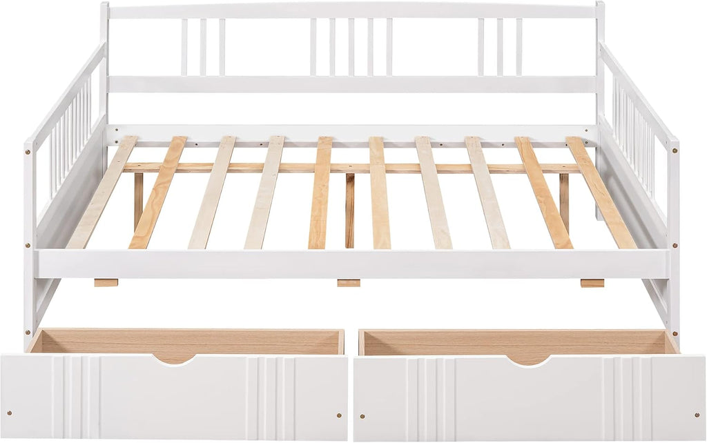 Merax Daybed Twin, Twin Daybed Wooden Slats Support Modern Living Daybed with Rails, No Box Spring Needed (White)