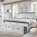 Aitjunz Farmhouse King Size Bed Frame with 51' Tall Headboard, Wood Platform Bed Frame with 20' Tall Roman Column Decoration Footboard & 3 Large Storage Drawers, No Box Spring Needed (White)