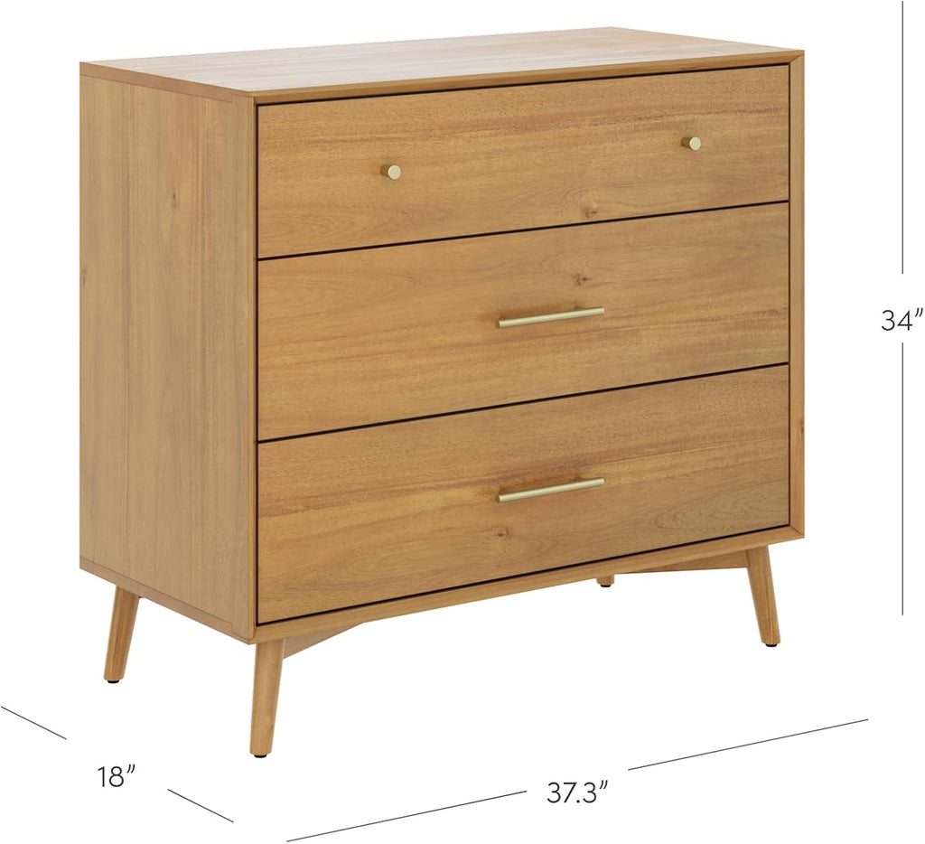 Nathan James Harper Mid Century Modern Dresser, Solid Wood Dresser for Living Room with 3 Drawers and Metal Drawer Pulls, Light Acacia