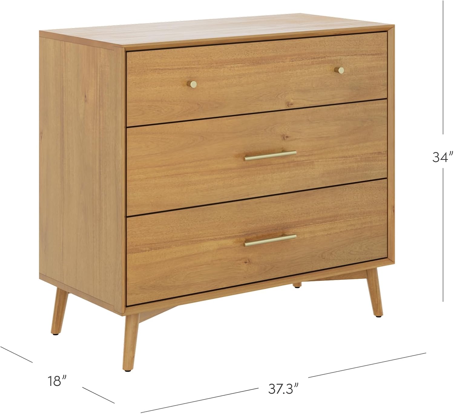Nathan James Harper Mid Century Modern Dresser, Solid Wood Dresser for Living Room with 3 Drawers and Metal Drawer Pulls, Light Acacia
