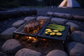 The Chimney Shop STARBBQ Fold-Out Campfire Grill & Griddle Combo | Portable Over-Fire Camping Grill, Heavy Duty Steel Backpacking BBQ, Half Grill Half Griddle