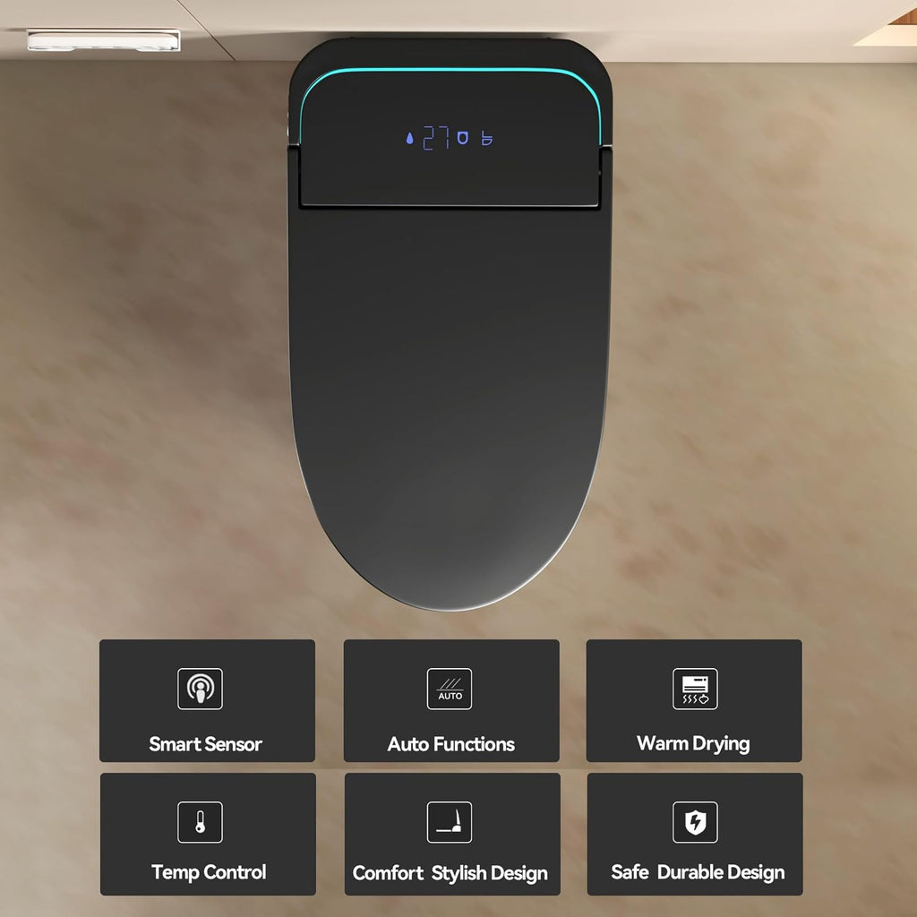 One Piece Toilet,Smart Toilet with Bidet Built In,Ceramic Toilet with Dryer and Warm Water, Intelligent Toilet Auto Open/Close Seat,Heated Seat,Black
