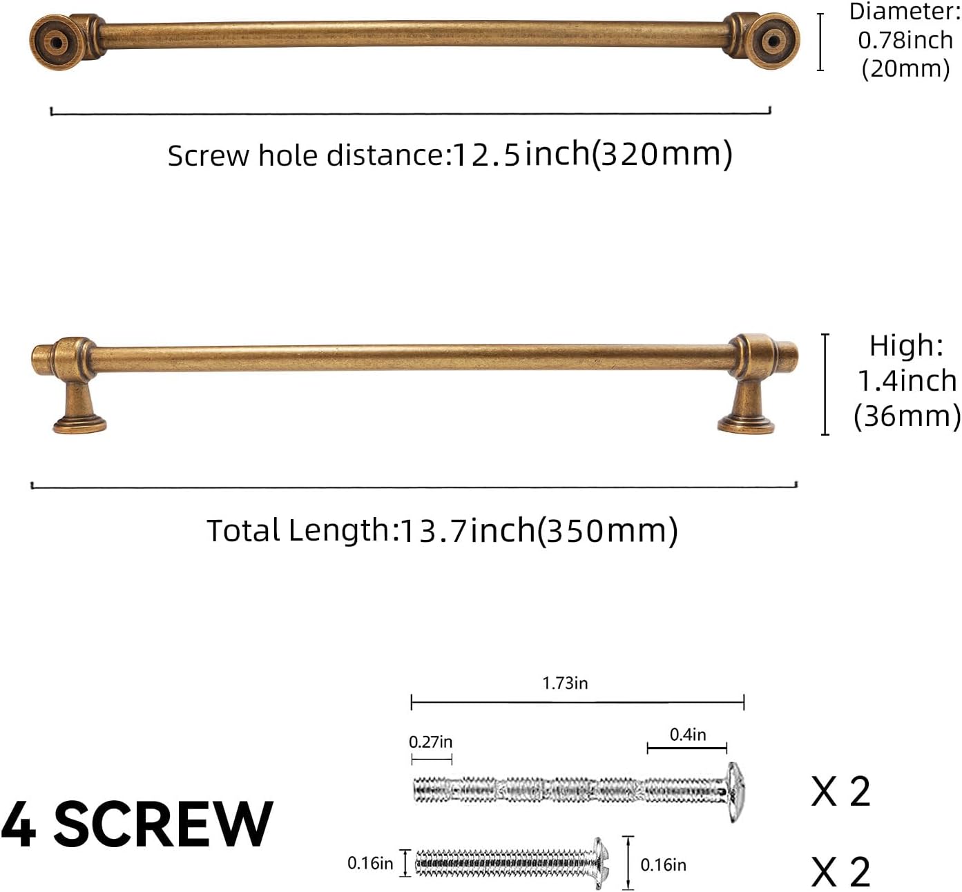 10 Pack 12-3/5 inch(320mm) Antique Brass Kitchen Cabinet Handles Cabinet Pulls Vintage Drawer Pulls Aged Gold Bronze Cabinet Hardware Kitchen Handles