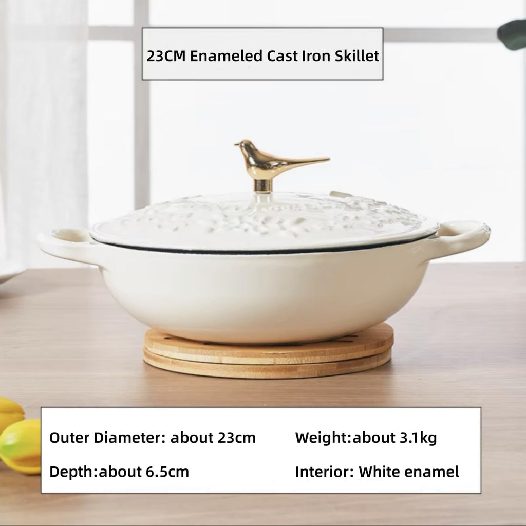 Enameled Cast Iron Dutch Oven with Lid – Non Stick Dutch Oven Pot – Sturdy Ovenproof Stockpot Cookware – Enamelled Cooking Pot – Garden Series – Oversized Handles (White) (1.7Qt)