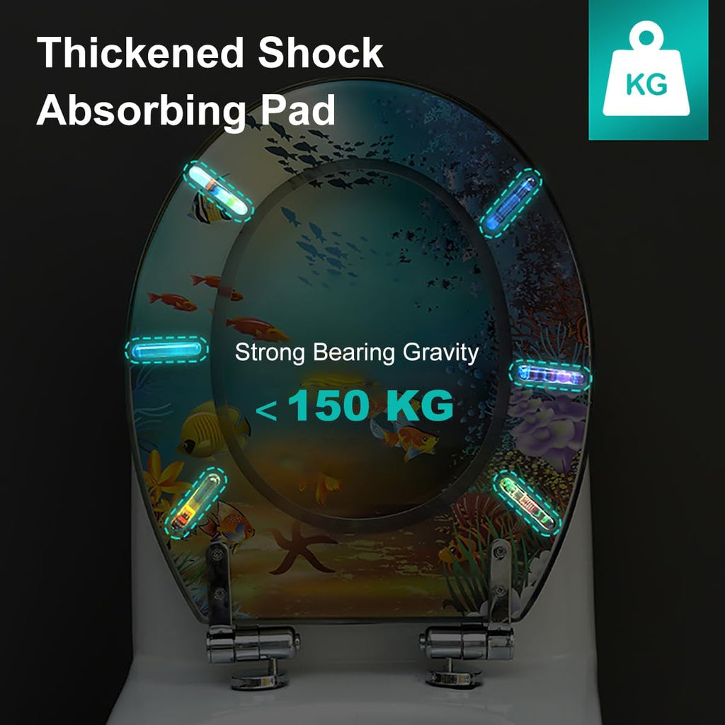 Resin Toilet Seat Round 16.5', Quiet Slow Soft Close Toilet Lid, Heavy Duty Toilet Seats Cover with Ocean Series 3D Effects Decorative (Dolphin)