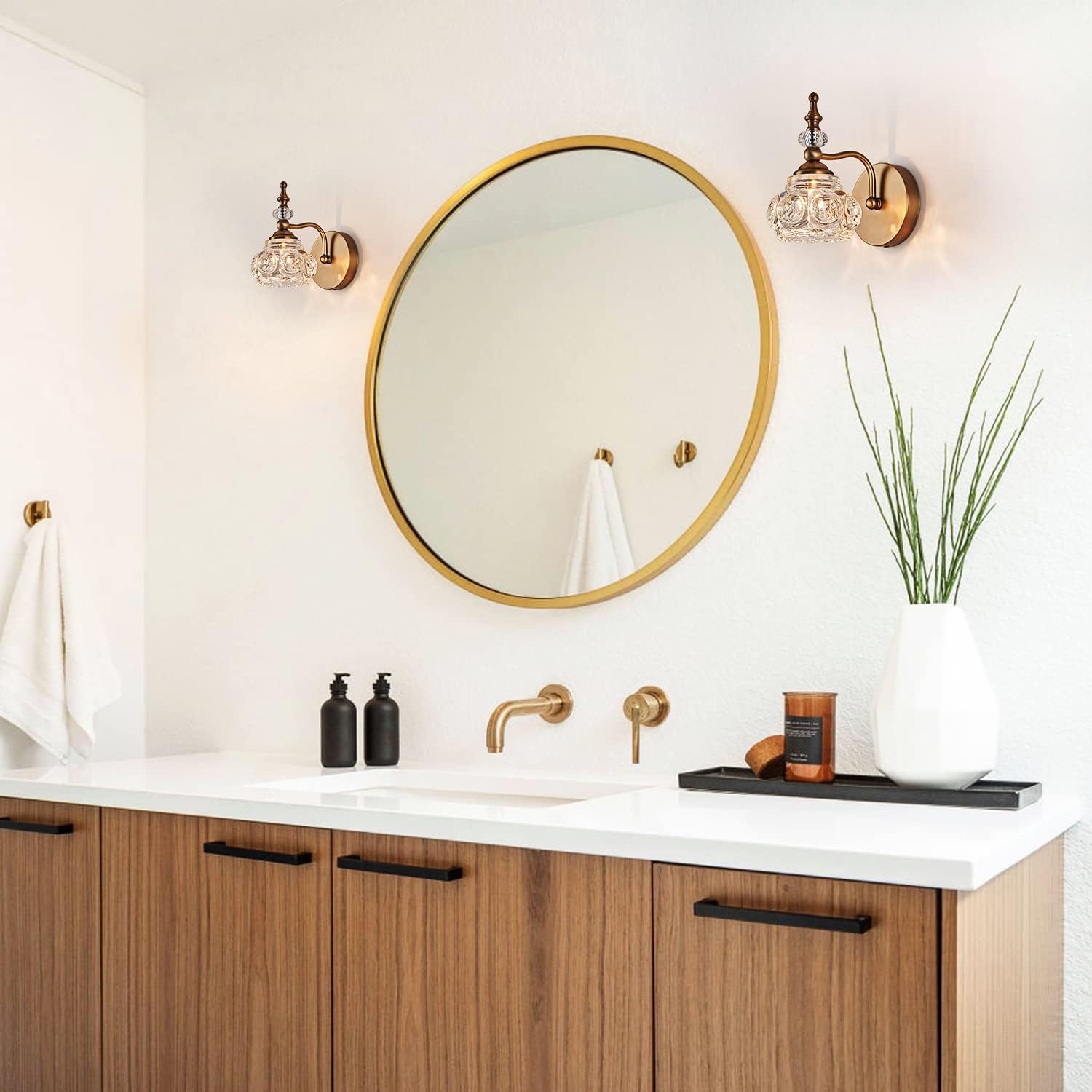 2-Pack 4.7 inch Wall Sconces Brass Bathroom Wall Light Fixtures, Spray Painting Process Modern Durable Vanity Lights for Bathroom Bedroom Living Room