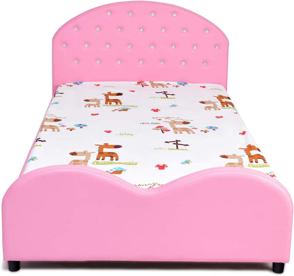 Costzon Twin Bed Frames for Kids, Wood Upholstered Twin Bed Platform with Slat Support, Padded Headboard&Footboard, No Box Spring Needed, Easy Assembly, Fits Standard Twin Mattress (Crystal)