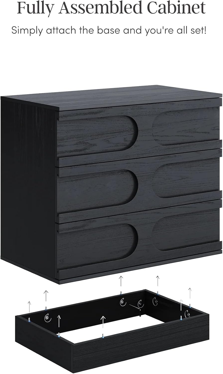 Nathan James Iris 3 Drawer Dresser, Mid-Century Modern Solid Wood Dresser for Bedroom, Black Oak
