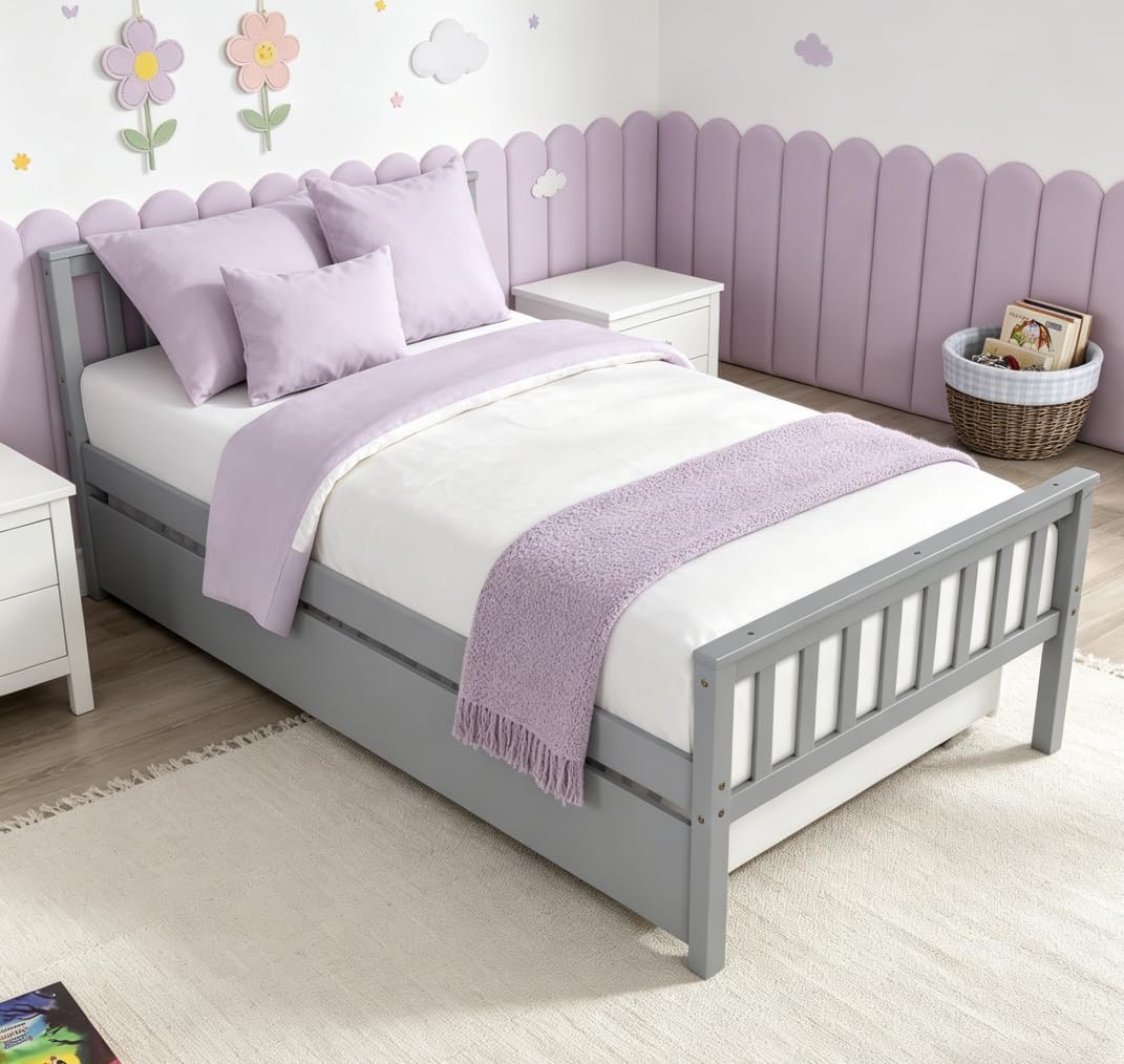 Bellemave Twin Kids Bed with Storage Twin Trundle, Wood Daybed for Kids, Adults, Gray