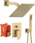 JOYWELL Shower Faucet Brushed Gold Shower System 8 Inches Rain Shower and Handheld Shower Combo,2-Function Pressure Balance Shower Fixtures,Included Shower Trim Kit