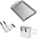 Skyflame Universal Stainless Steel Griddle Flat Top Plate, 3 Piece Griddle Accessories Kit and Magnetic Hanging Trash Can for Cooking Grill