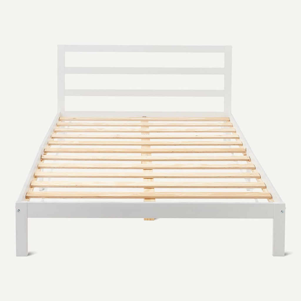 Amazon Basics Full Bed Frame with Headboard, Solid Pine Wood with Bed Slats, White