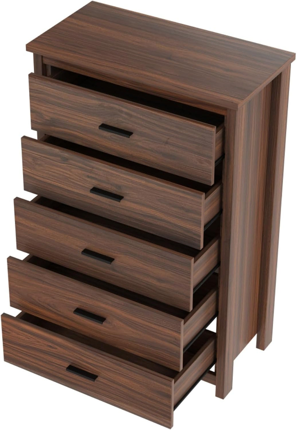 4-Pieces Queen Size Bedroom Set, Platform Bed Frame with Storage Headboard USB-Port, 1 Dresser with 5 Cabinet Drawers and 2 Nightstands with 2 Drawers, for Boys Girls Adults, Walnut