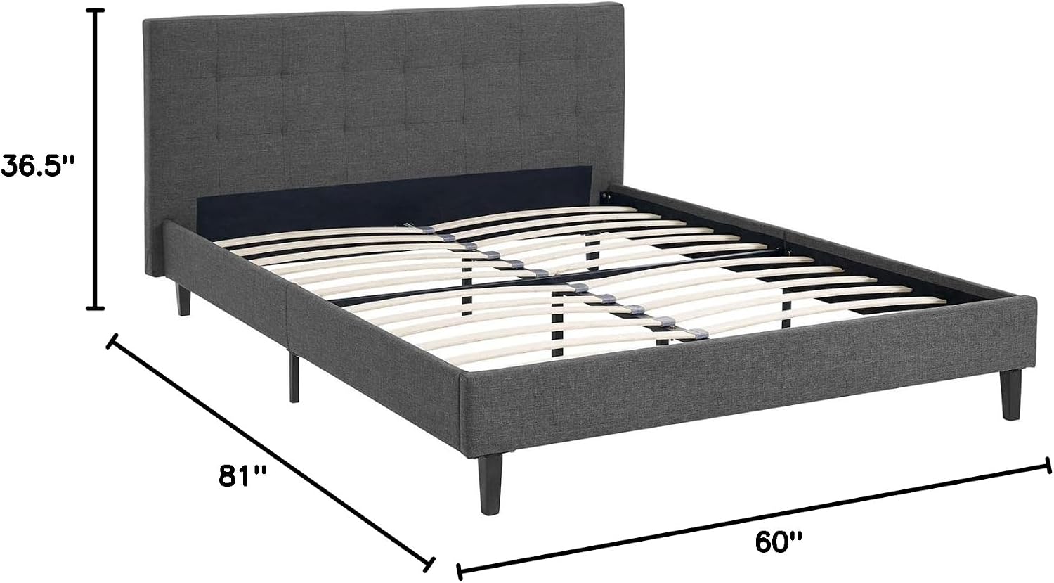 Modway Linnea Upholstered Gray Full Platform Bed with Wood Slat Support