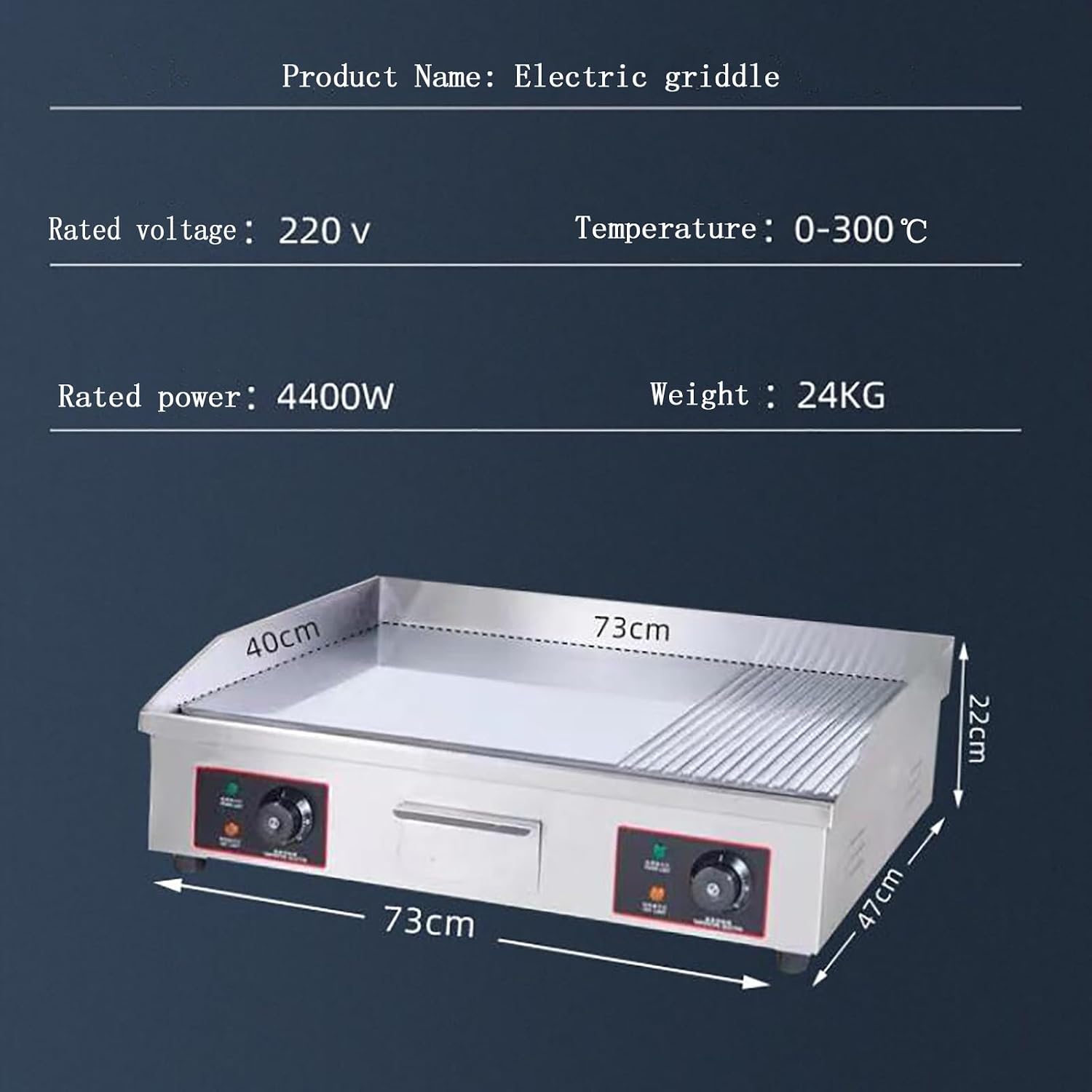 Electric Griddle 29 in Flat Top Grill Commercial Electric Griddles W Drip Hole Stainless Steel Flat Top Grill Hot Plate Adjustable Temperature Control 122-575℉ for Home