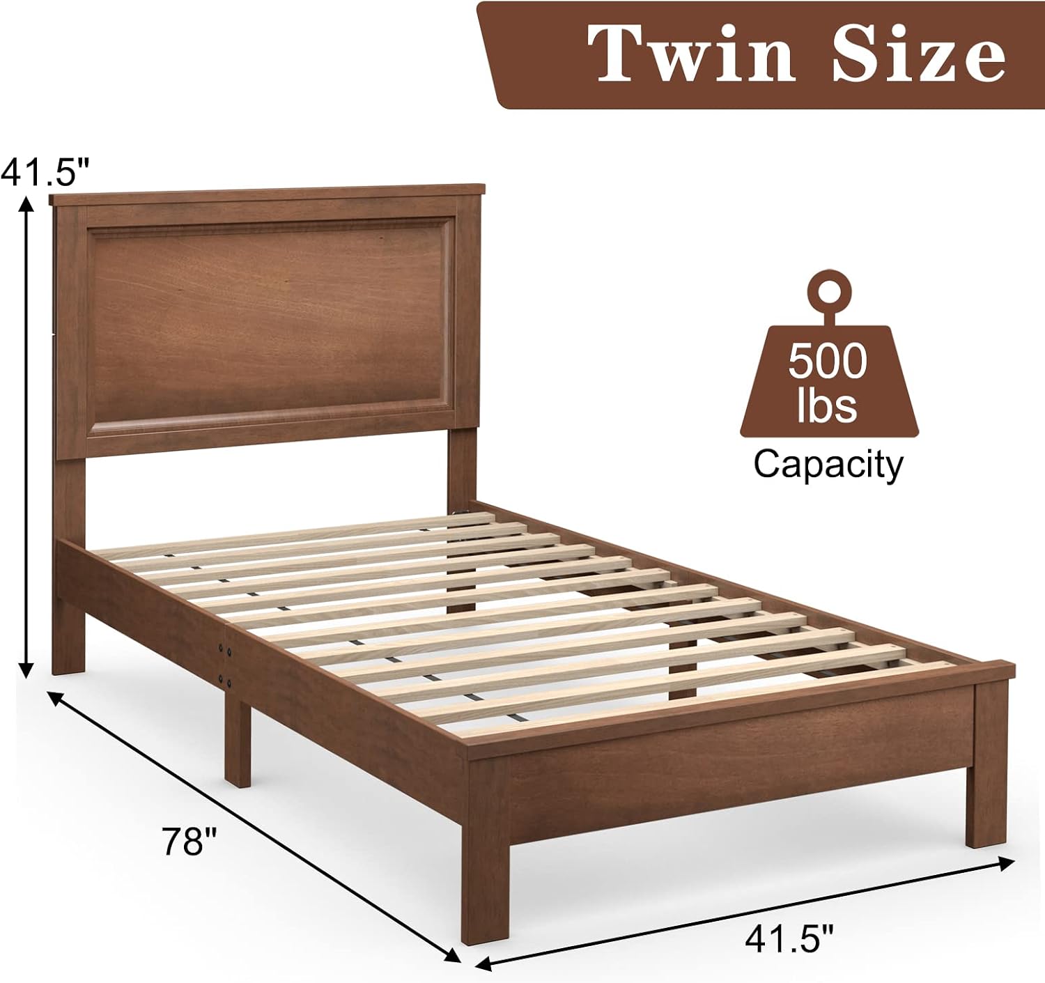 KOMFOTT Twin Size Wood Platform Bed Frame with Headboard, Wooden Mid Century Platform Bed with Slat Support & Under Bed Storage, Mattress Foundation Bed Base, No Box Spring Needed, Walnut