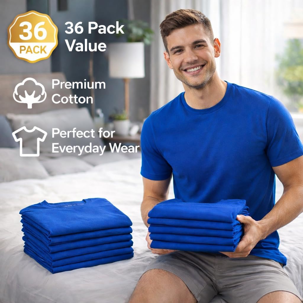 SOCKS'NBULK Men's Cotton Crew Neck Regular T-Shirts Bulk Short Sleeve Lightweight Tees Mix Colors