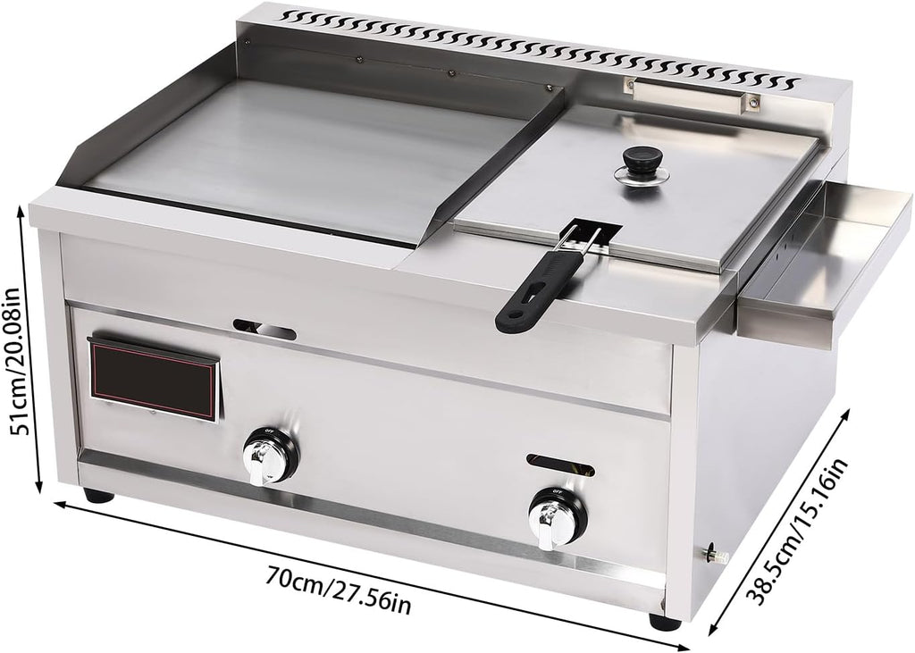 Commercial Deep Fryer with Griddle, Gas Propane Flat Top Griddle & Countertop Deep Gas Fryer, Outdoor Multi-function Griddle with Basket & Lid Restaurant Home Kitchen