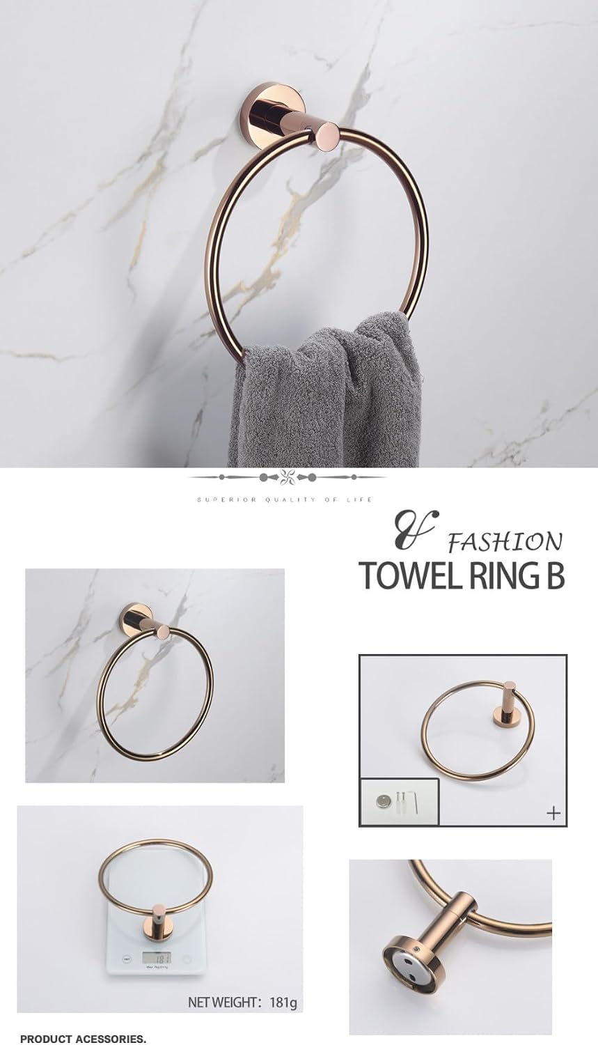 Rose Gold Bathroom Accessories Double Towel Bar Towel Ring Clothes Hook Bathroom Hardware Set,4 Pieces Set