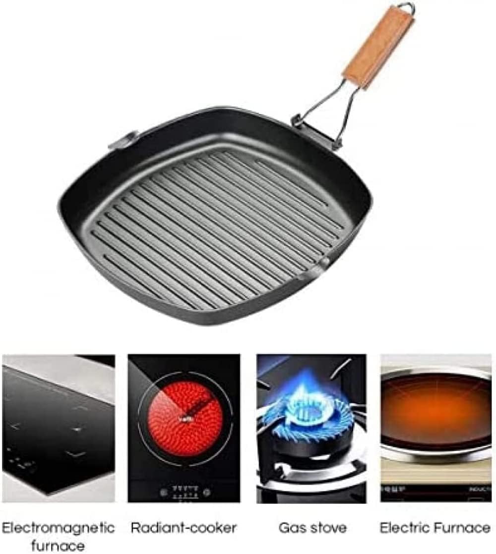 Folding Handle Non-Stick Square Frying Pan Grill Pan Skillet Griddle Pan,Non-Stick Iron Steak Frying Pan,Square Grill Pan Steak Wok(24 x 24cm)