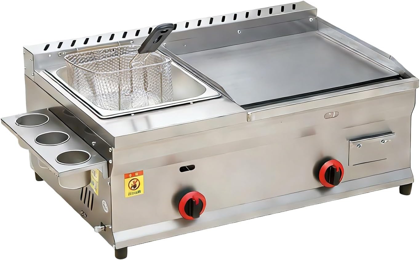 Commercial Gas Cooker Flat Top Gas Griddle Fryer, Professional Frying Unit With Consistent Heat Output for Food Truck and Street Food(Home-Use)