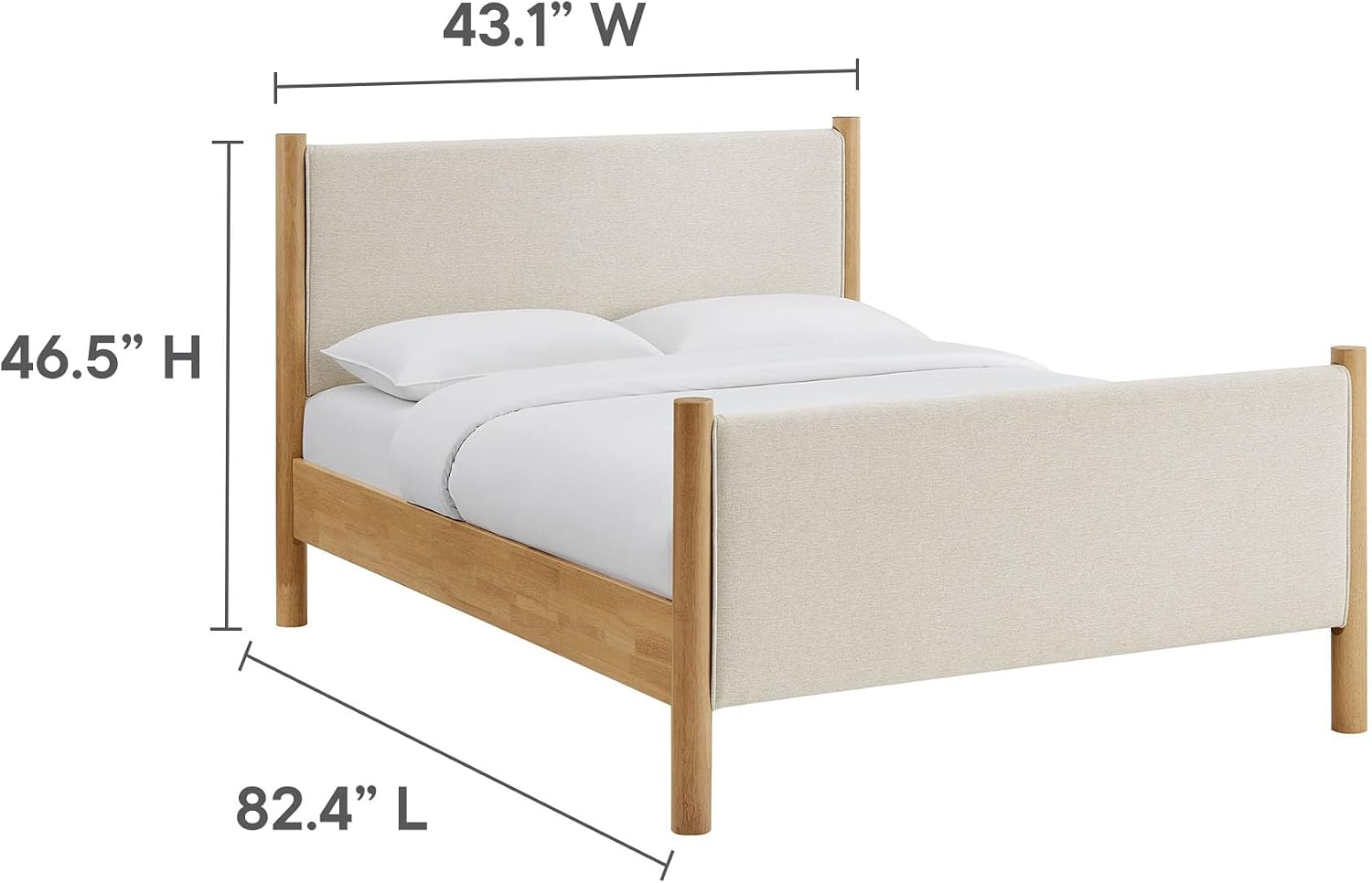 Modway Maven Full Bed Frame in Ivory Oak with Upholstered Fabric Headboard and Footboard – Wood Full Platform Bed Frame – No Box Spring Needed