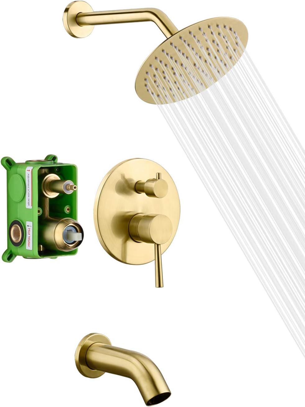 sumerain Shower and Tub Faucet Set Brushed Gold Rain Shower Faucet with Tub Spout, 8' Shower Head, High Flow