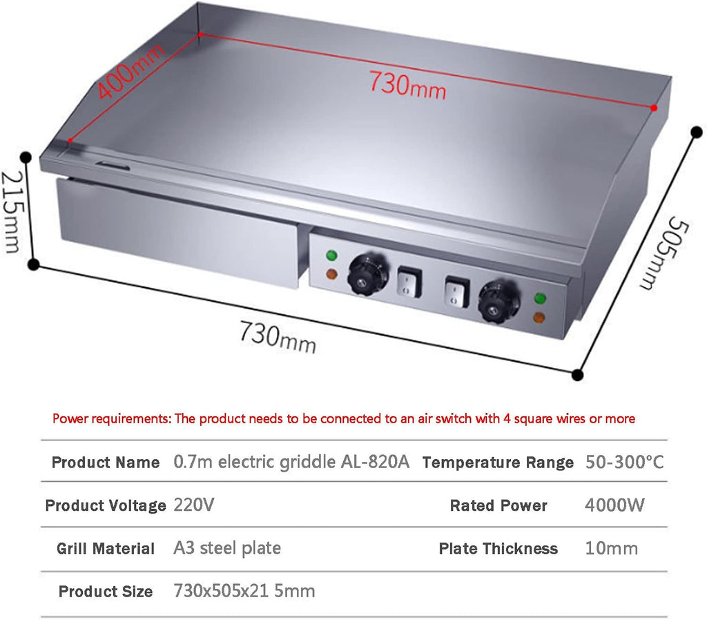 Commercial Electric Griddle, Countertop Grill Grooved & Flat Top Stainless Steel Kitchen Grills with Thermostatic Control, Hot Plate BBQ Grill for Fry Eggs Pies Hamburgers Bacon-820a