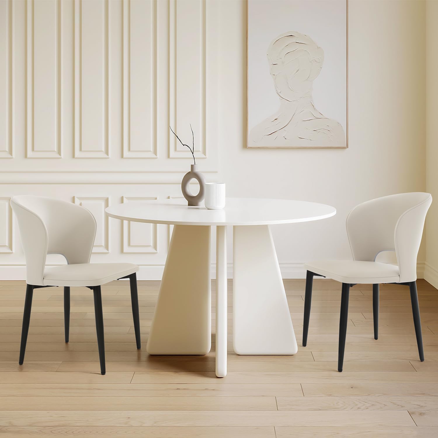 Homcosan Dining Chairs Set of 2, Modern Kitchen Chairs with Cross Structure & Exquisite Piping Design, Easy Assembly, Faux Leather Dining Room Chairs for Living Room Lounge, Bedroom, Beige
