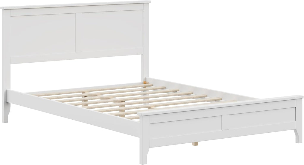 Full Size Wood Bed Frame and Headboard, Modern Retro White Platform Beds Frames, Sturdy and Durable Design Rustic Wooden Bedroom Set, Easy Assembly, No Box Spring Needed (White, Full)