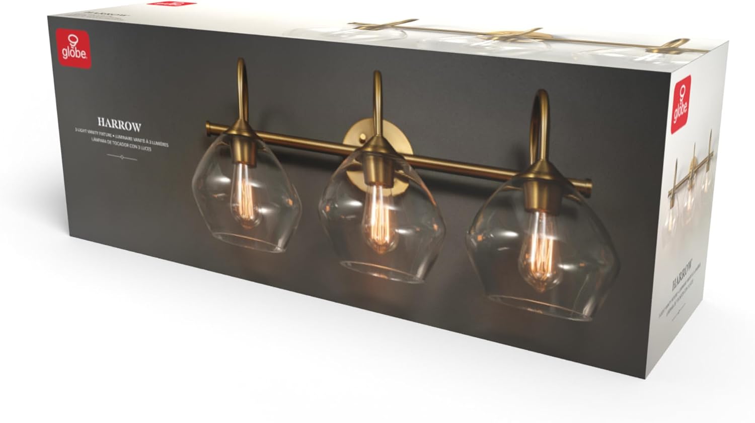 Globe Electric 63000103 26' 3-Light Vanity Fixture, Brass Finish, Clear Glass Shades, Beauty Room Accessories, Bathroom Lighting Over Mirror, Makeup Lights, Wall Light, Home Essentials, House Décor