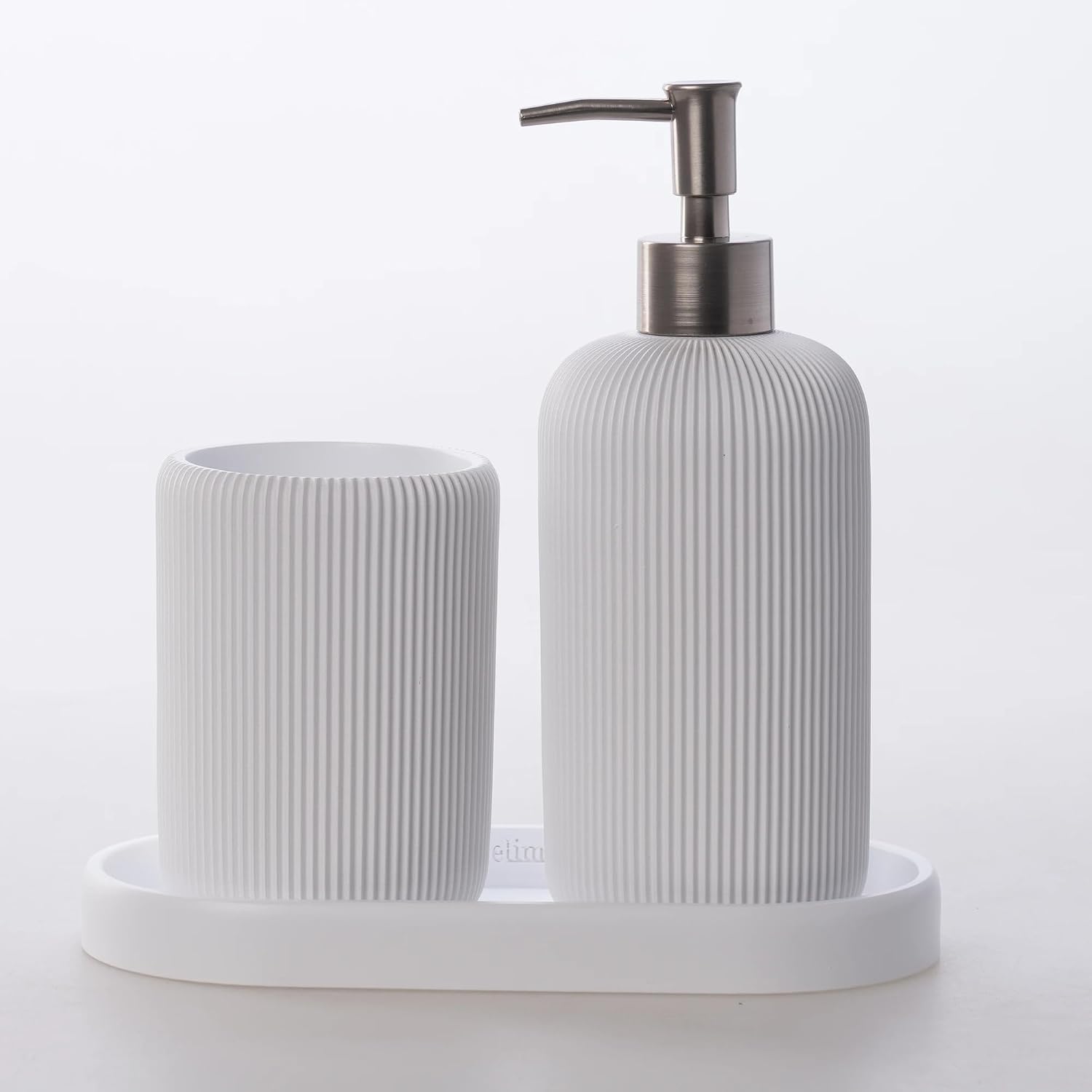 Lydia Collection 5-Piece Resin Bathroom Accessories Set – Toilet Brush Holder, Waste Bin, Soap Dispenser, Tray & Toothbrush Holder (White)