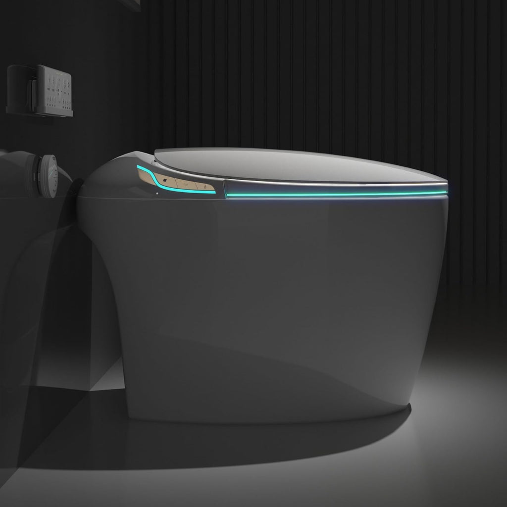 Black Smart Toilet with Bidet Built In, Luxury Elongated Electric Toilet with Heated Seat&Foot Sensor, 1.28 GPF Dual Flush, Auto Open/Close Seat, Warm Water&Dryer, Multiple Washing Modes (White)