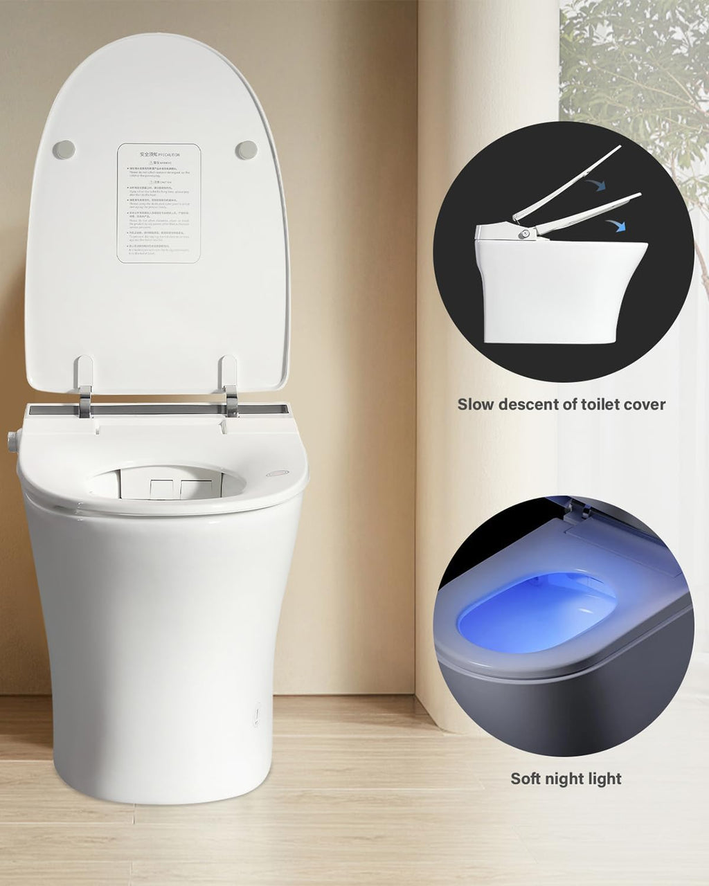 Vanity Art Smart Toilet with Bidet, 1-Piece Toilet with Heated Seat, 1.28 GPF Elongated toilet in White w/Auto Flush, Seating Sensor, Foot Induction Flush VAST68A1