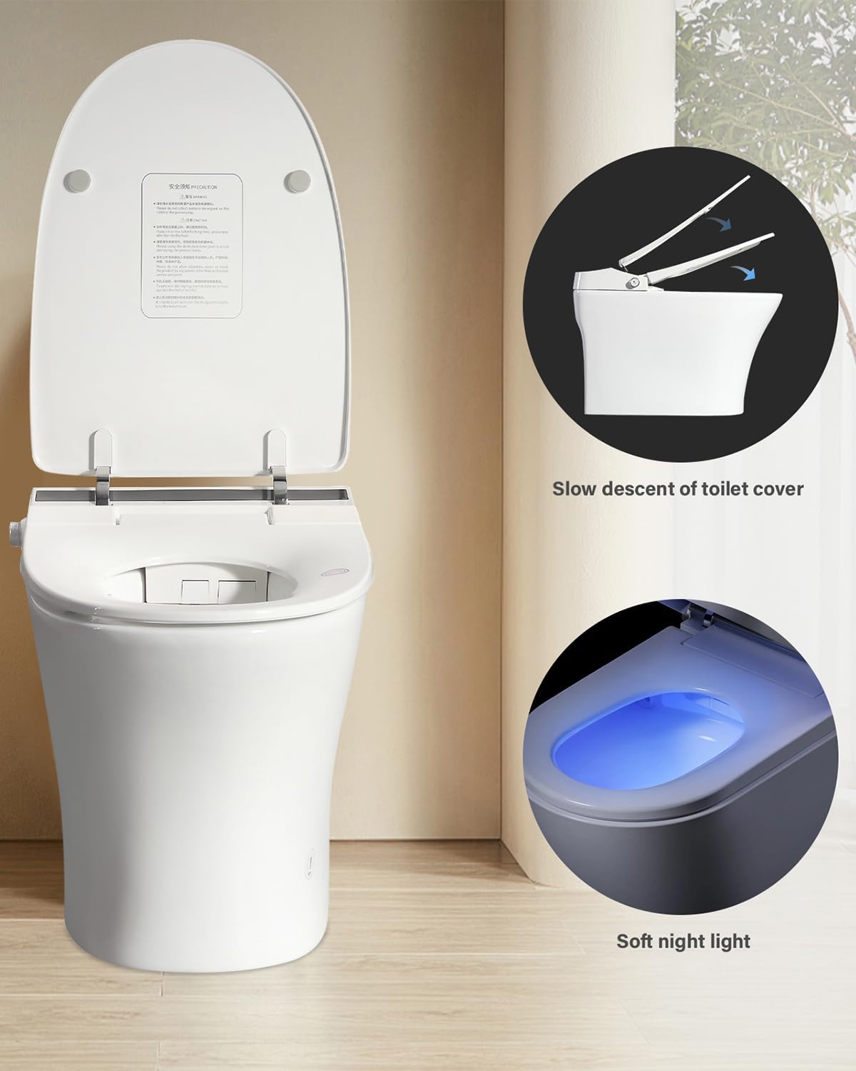 Vanity Art Smart Toilet with Bidet, 1-Piece Toilet with Heated Seat, 1.28 GPF Elongated toilet in White w/Auto Flush, Seating Sensor, Foot Induction Flush VAST68A1