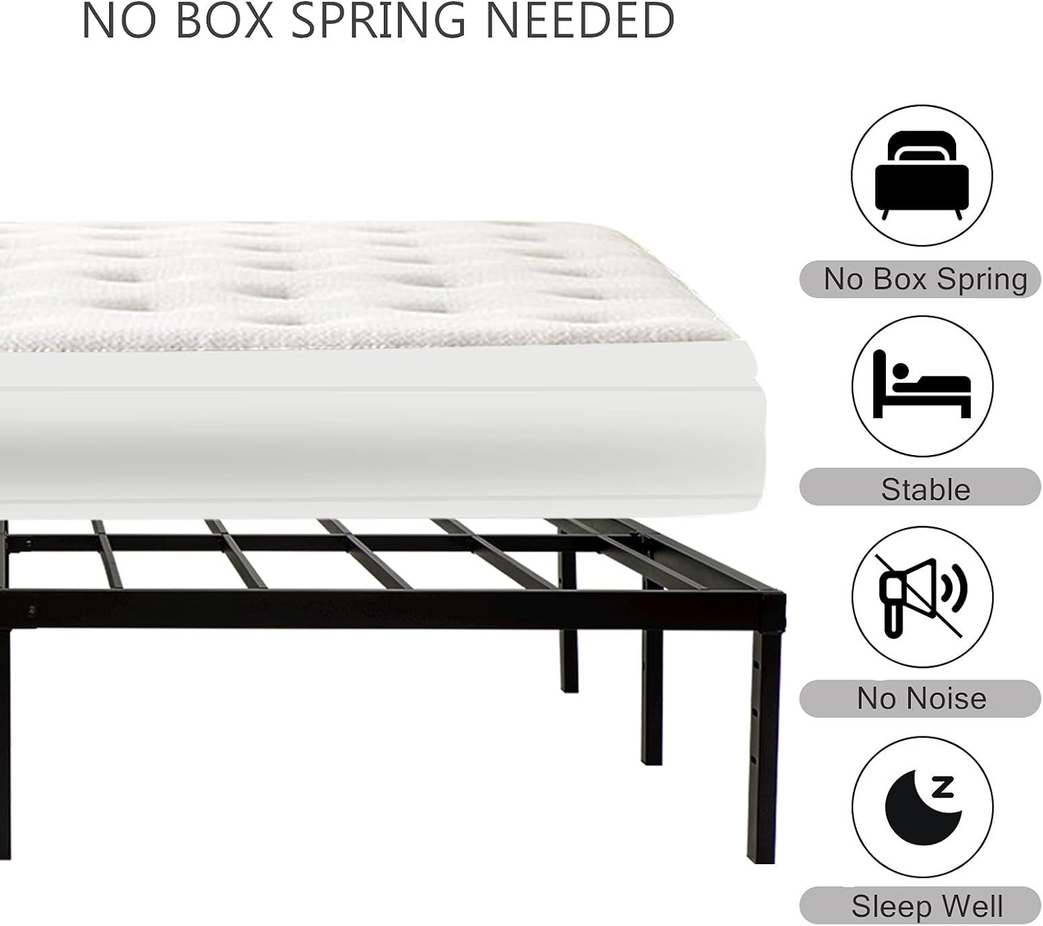 Wulanos Full Size Bed Frame, Heavy Duty Metal Frames with Steel Slats Support, No Box Spring Needed, 16 Inch High Metal Platform Bed Frames with Storage, Non-Slip and Noise-Free, Black