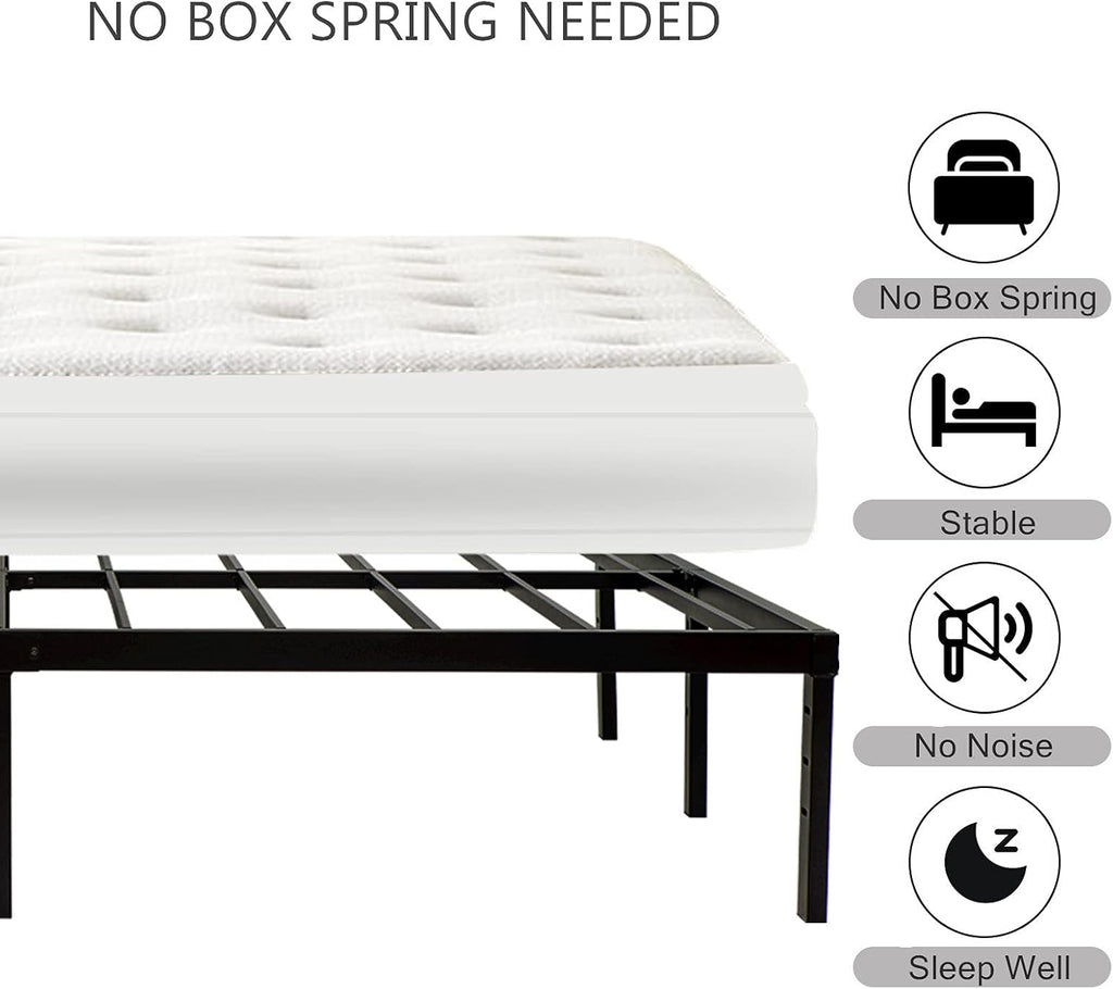 Wulanos Queen Size Bed Frame with Steel Slats Support, Sturdy and Durable, No Box Spring Needed, 16 Inch High 3500lbs Heavy Duty Metal Platform Frames with Storage, Noise-Free, Black
